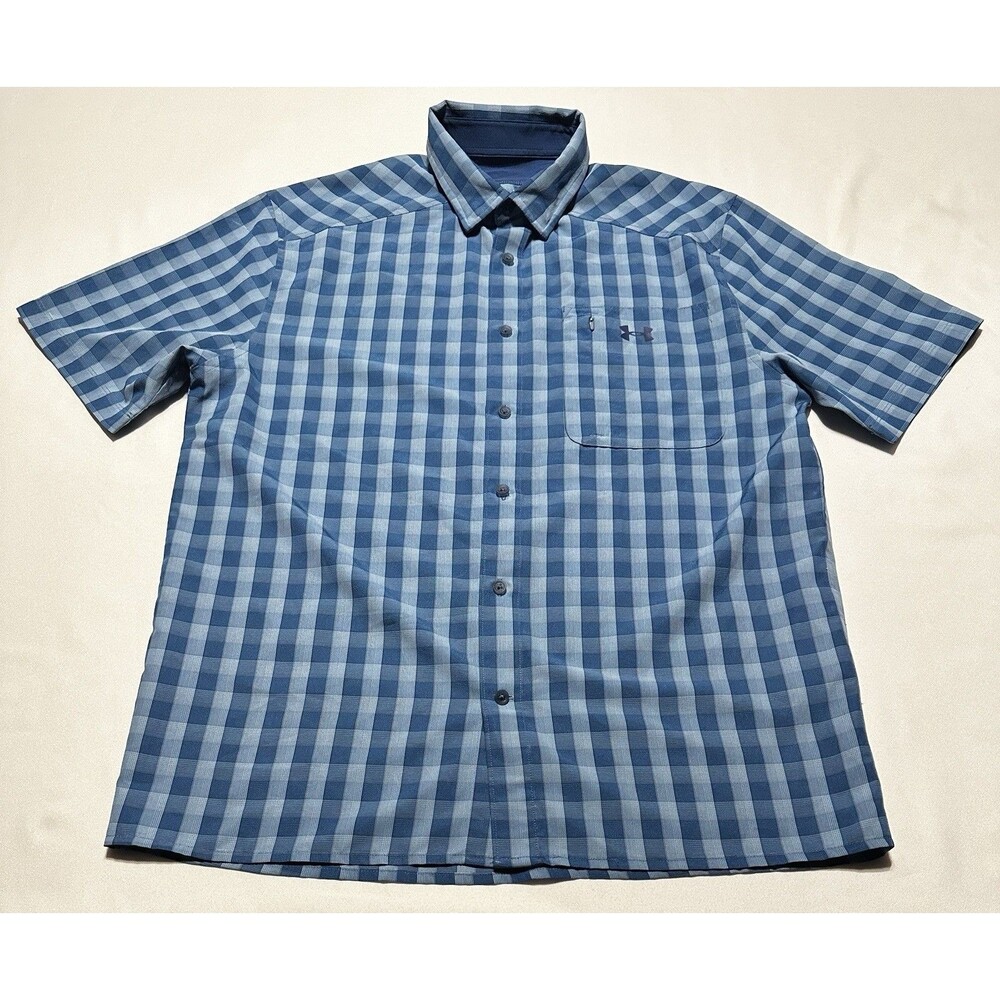 Under Armour Drift Tide 2.0 Plaid Short Sleeve Fishing Shirt Mens Large Fitted